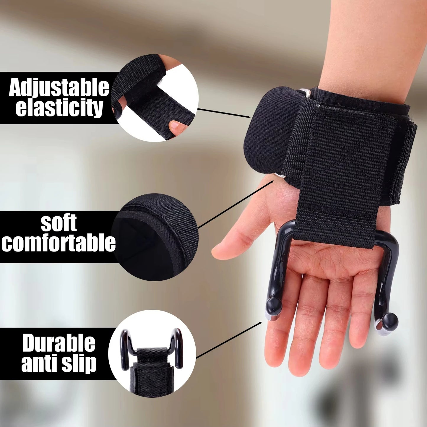 Weight Lifting Hook Grips With Wrist Wraps Hand-Bar Wrist Strap Gym Fitness Hook Weight Strap Pull-Ups Power Lifting Gloves